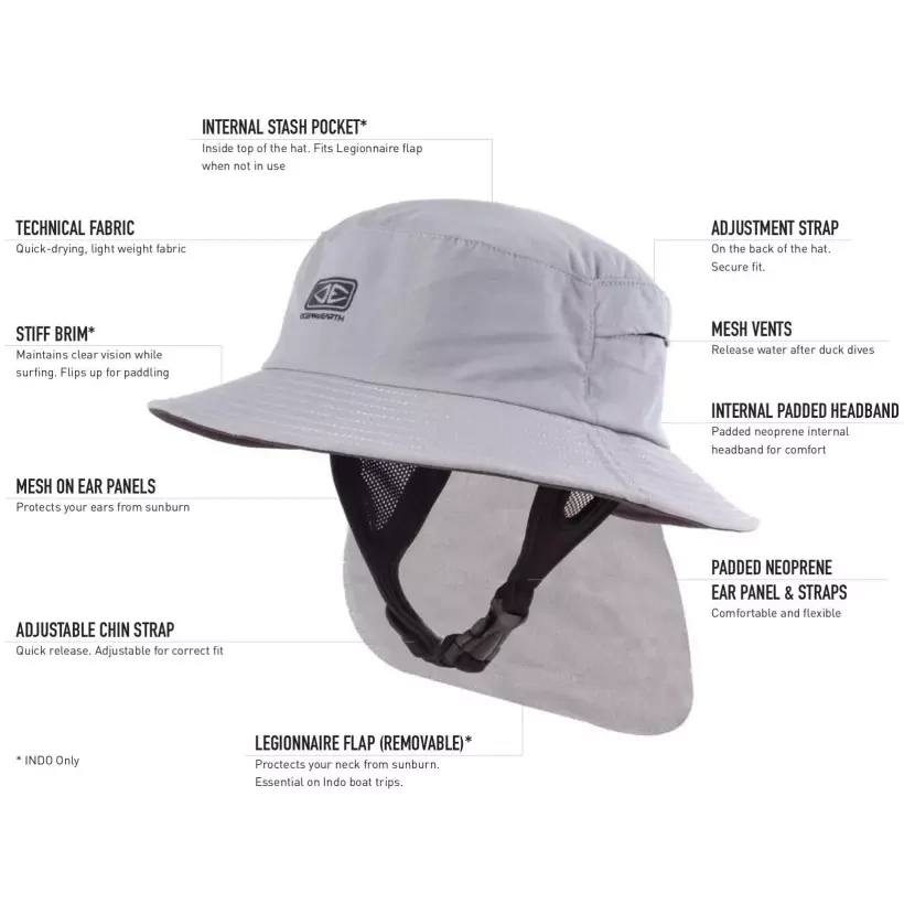 Sombrero Ocean & Earth Indo Surf hat Stiff Peak Grey