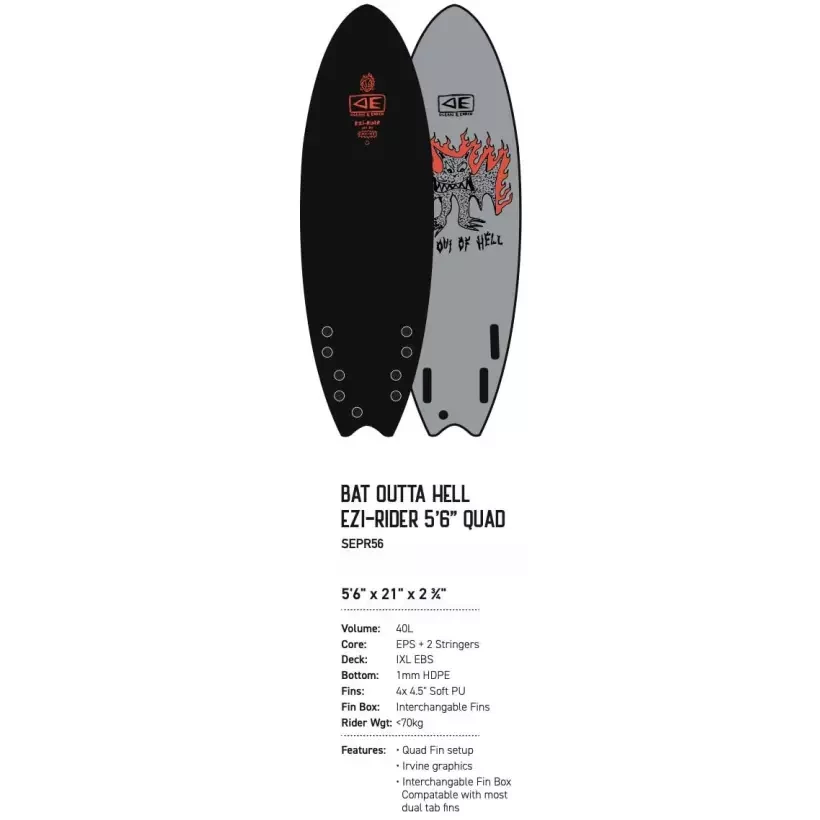 Prancha de surf softboard Ocean & Earth Bat Outta Hell EZI-Rider 5'6 Quad