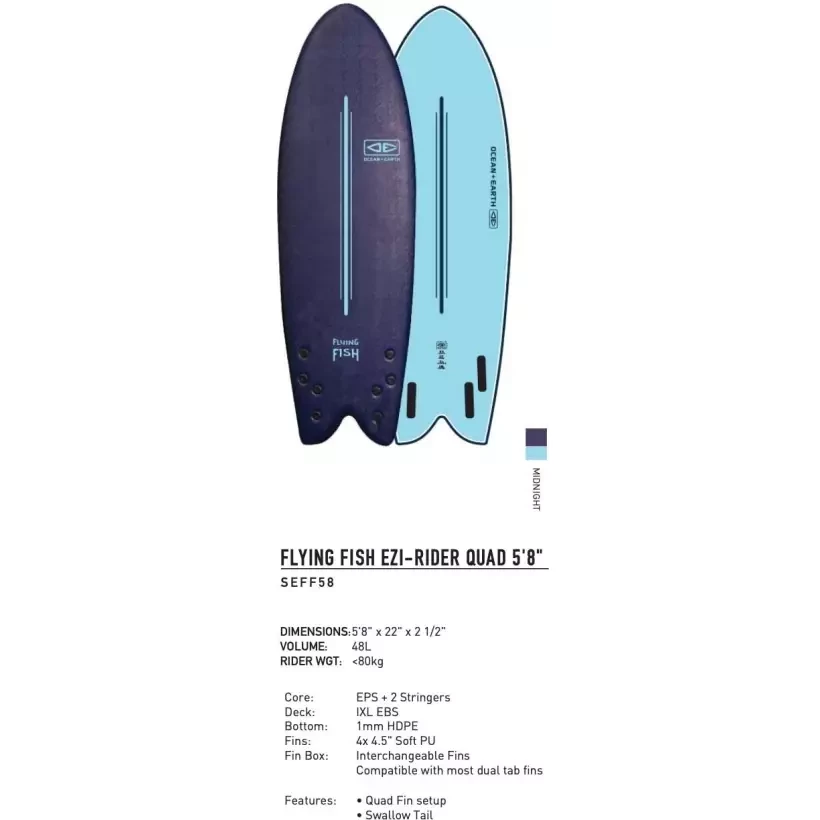 Prancha de surf softboard Ocean & Earth EZI-Rider Flying Fish EZI-Rider 5'8" Quad