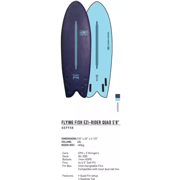 Prancha de surf softboard Ocean & Earth EZI-Rider Flying Fish EZI-Rider 5'8" Quad Prancha de surf softboard Ocean & Earth EZI-Rider Flying Fish EZI-Rider 5'8" Quad