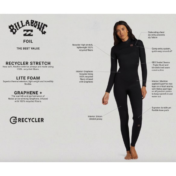 Muta surf Billabong Foil 4/3mm BZ Washed Black Muta surf Billabong Foil 4/3mm BZ Washed Black
