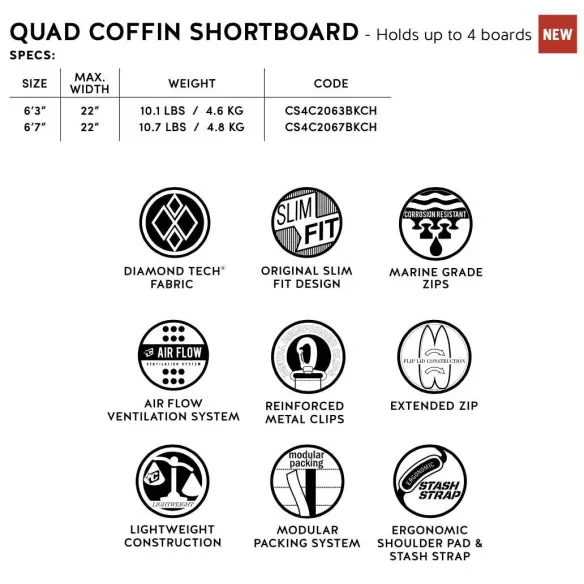 Housse de surf Creatures Shortboard Quad  Housse de surf Creatures Shortboard Quad