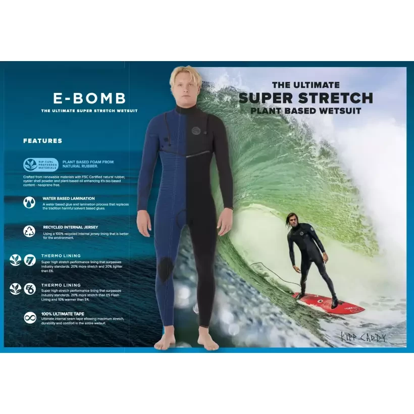 Fato Surf Rip Curl E-Bomb 4/3mm Zip Free Navy