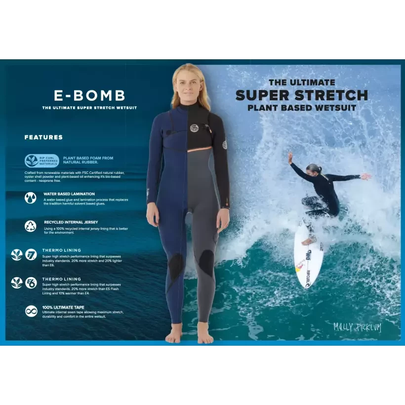 Combinaison Rip Curl E-Bomb women 4/3mm Zip Free Grey Blue