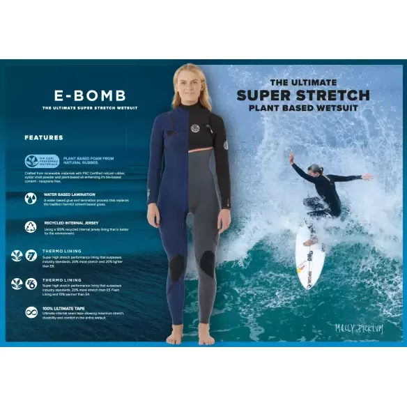Combinaison Rip Curl E-Bomb women 4/3mm Zip Free Grey Blue Combinaison Rip Curl E-Bomb women 4/3mm Zip Free Grey Blue