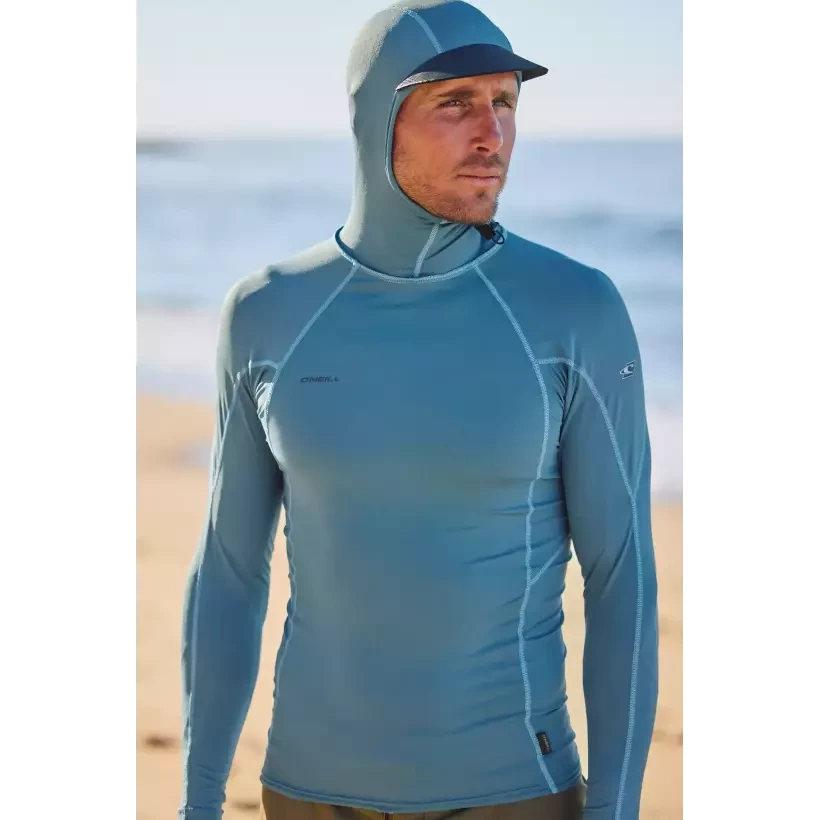 O'Neill Hyperfreak Skins O'Zone LS Blue Fusion Surf Rashguard met capuchon