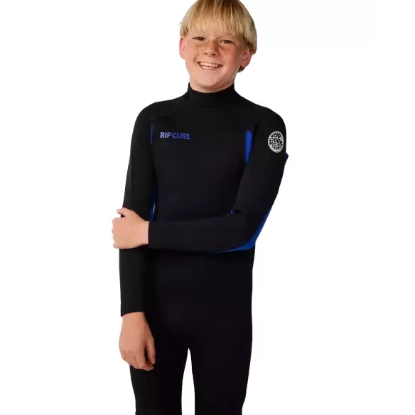 Fato de mergulho infantil Rip Curl Trad Flat Lock Back Zip 3/2 mm, azul.