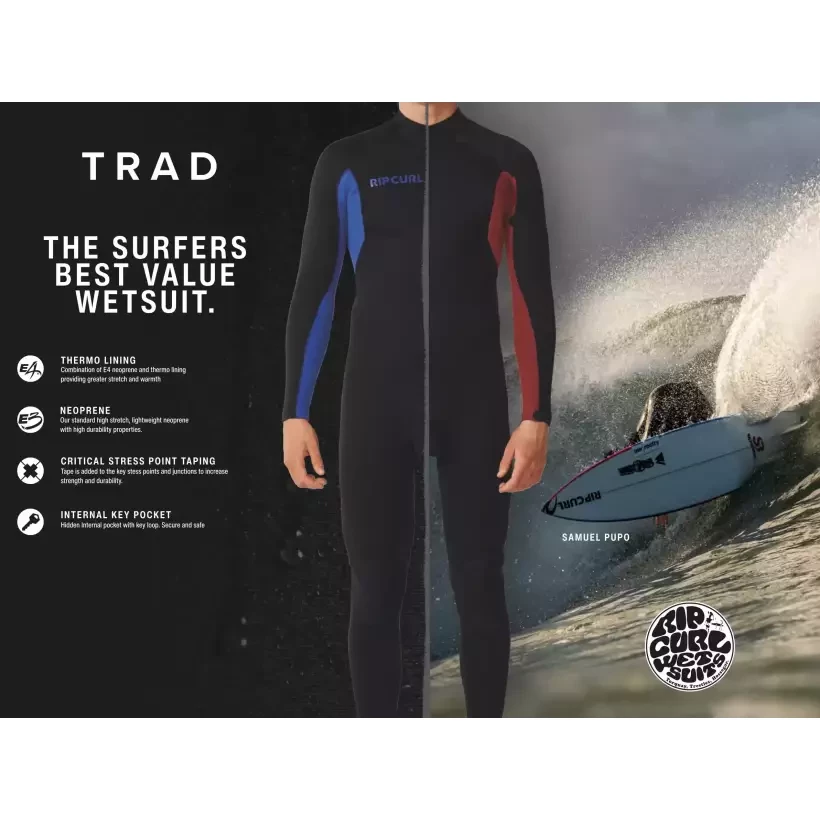 Rip Curl Trad Back Zip 3/2mm Blue wetsuit